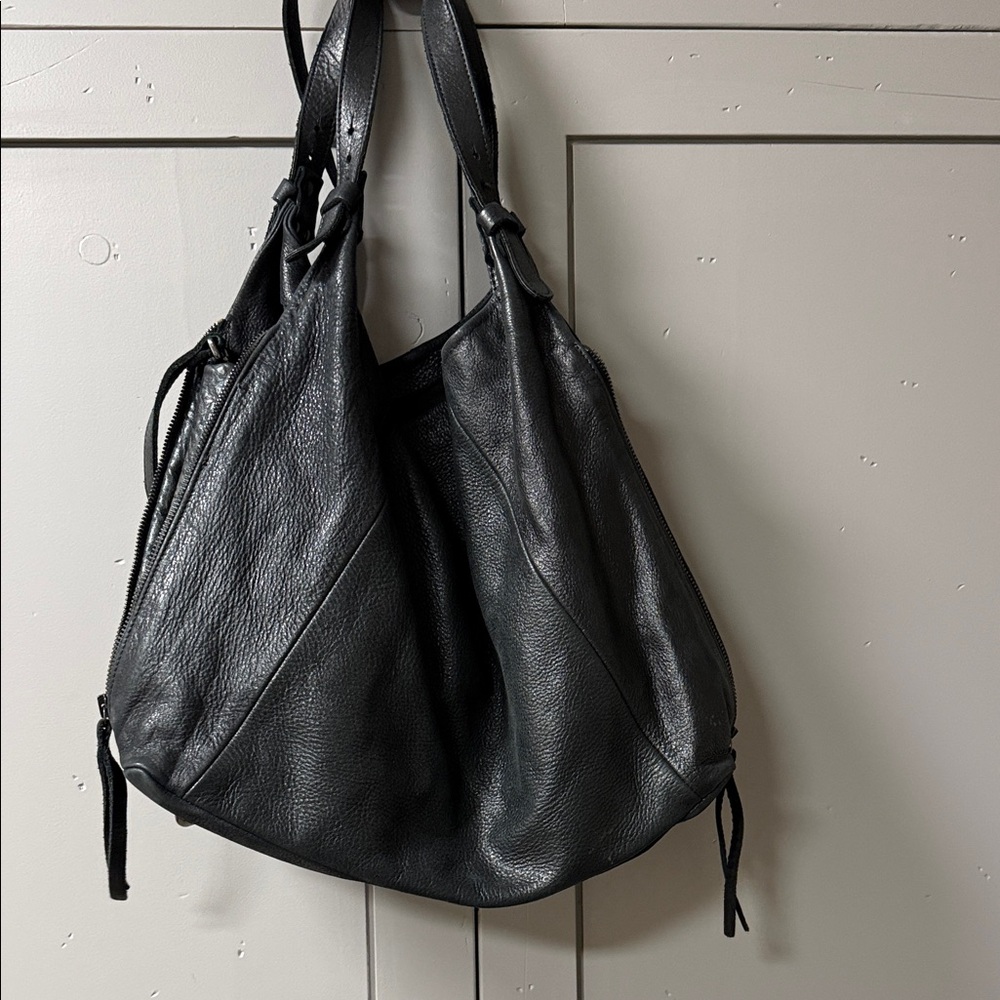 Handmade in Spain Black Leather Tote Bag, like new!